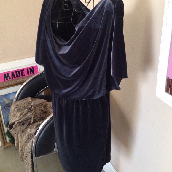 London Time Washable Stretch Velvet Drape Dress - Picture 3 of 4