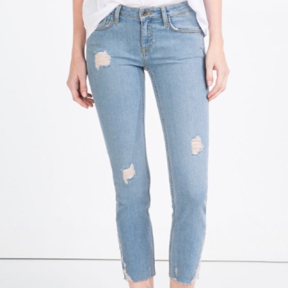 ZARA Light wash mid-ride distressed jeans