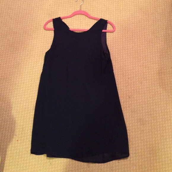 Navy blue shift dress with criss cross back