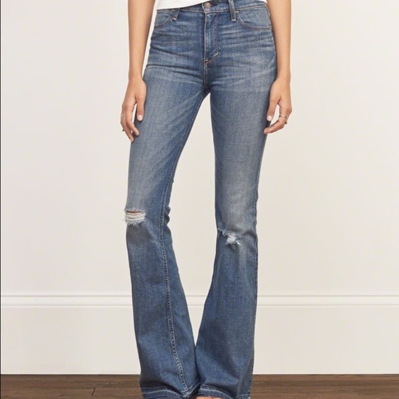 Light wash slightly distressed Flare Jeans