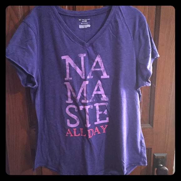 Purple Short Sleeve "Namaste All Day" V-Neck Tee
