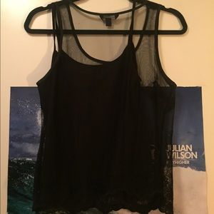 TWO PIECE: black tank with lace overlay