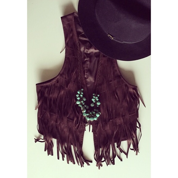 Boutique Jackets & Blazers - Brown Fringe Vest