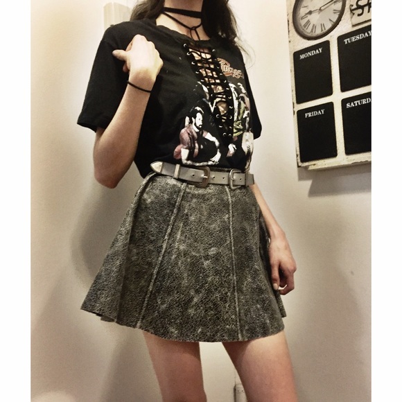 Cracked leather opening ceremony a line skirt