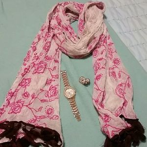 American Eagle embroidered scarf with tassels