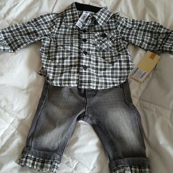 Infant boy's jeans/ plaid outfit