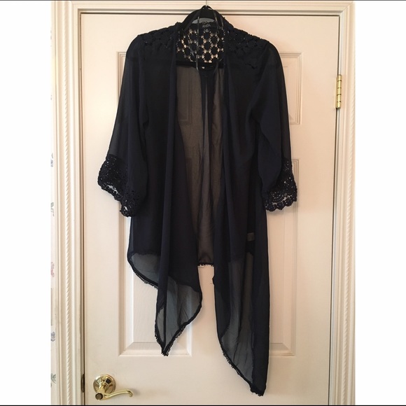 ANGL Sweaters - Navy Lace Kimono