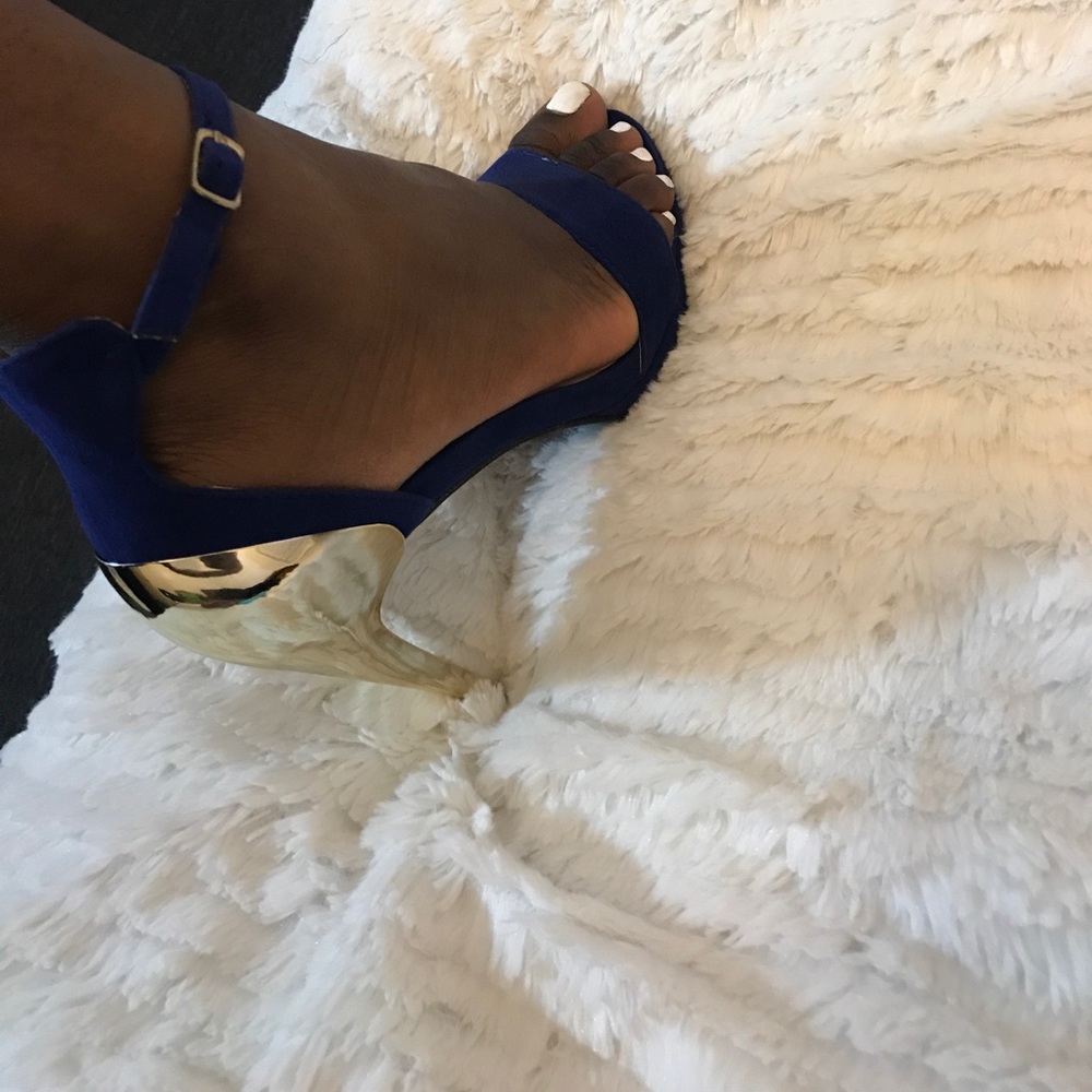 Suede Royal Blue + Gold Mirror Heels