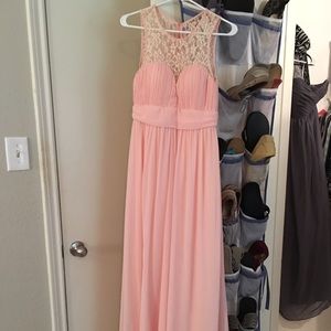 Floor length pink bridesmaid dress