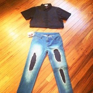 Stretch slim denim with mesh front