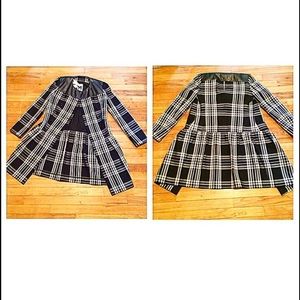 Plaid black & white jacket with leather shoulders