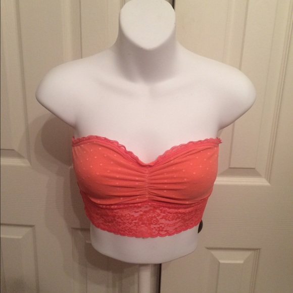 Coral Sheer-back Lace Bandeau - Picture 1 of 4