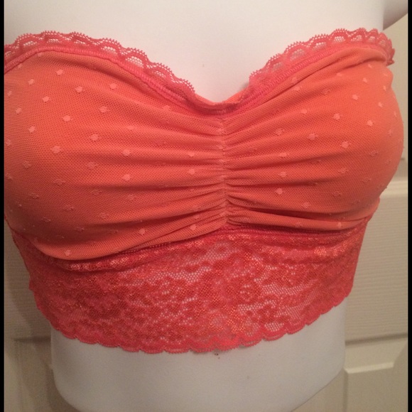 Coral Sheer-back Lace Bandeau - Picture 2 of 4