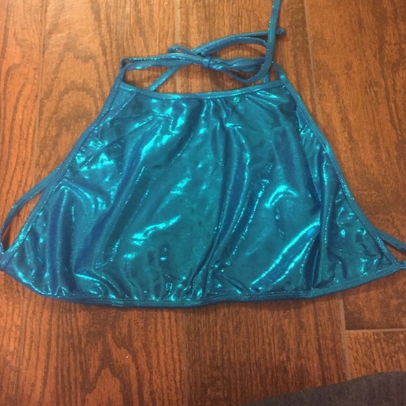 American apparel blue shiny rave crop top