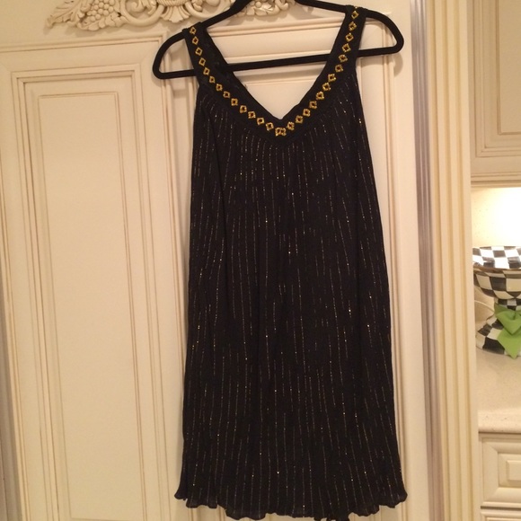 Miguelina Black dress with gold accents