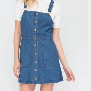 Denim overall mini dress