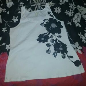 White tank with black flowers