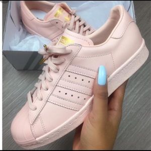 Custom all baby pink adidas super stars size 8