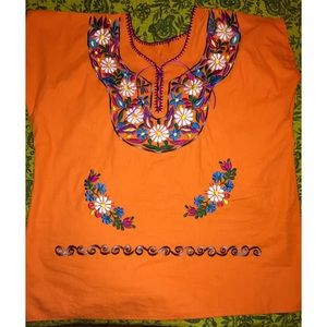 Authentic Mexican Embroidered Orange Shirt