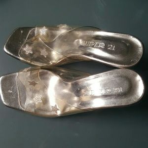 2.5 inch clear sandals with small rhinestones