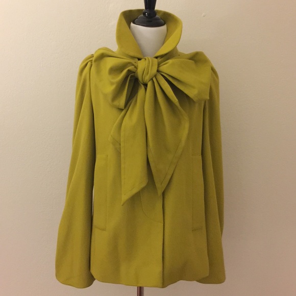 French Connection Jackets & Blazers - Chartreuse Wool French Connection coat w/big bow