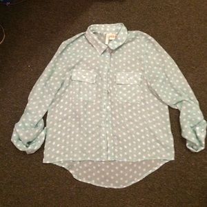 Mint Green Polka Dot Button Down Top