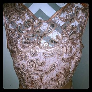 Sequence & laced rose nude gold dress