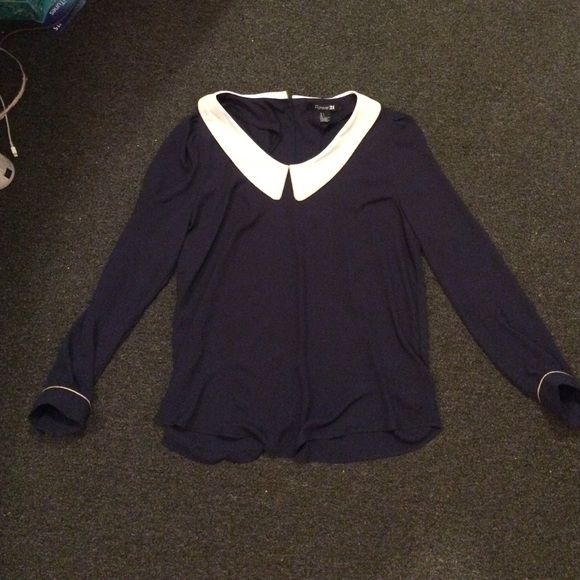 Navy Top with Peter Pan collar & gold detail
