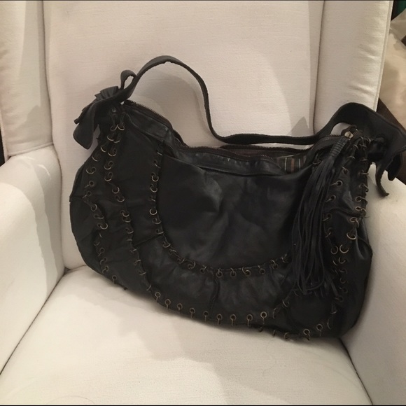 Black leather Moto bag