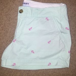 Old Navy Embroidered Twill Shorts-Mint and Pink