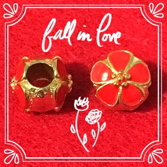 NWOT Gold & Red Cherry Blossom European Charm