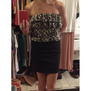 Black + White Mini strapless dress