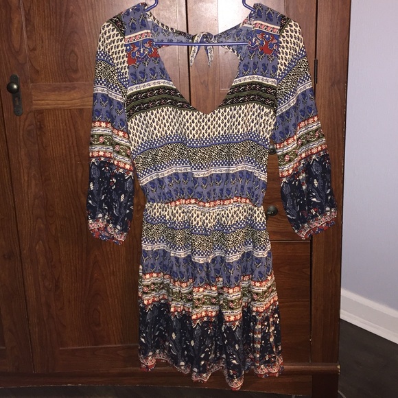 Peasant boho long sleeve dress with open back