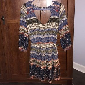 Peasant boho long sleeve dress with open back
