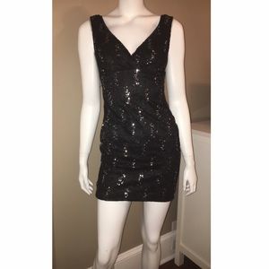 Black Sequin V Neck Dress