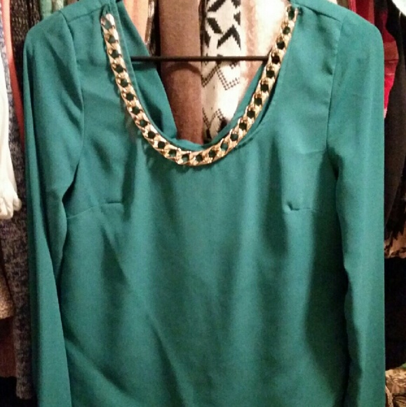Teal blouse with gold chain - Picture 1 of 1