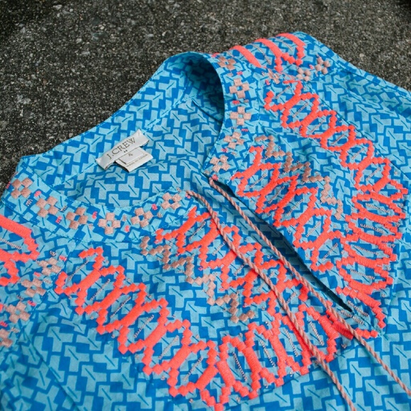 SOLD JCREW . turquoise + coral top . 4 - Picture 1 of 4