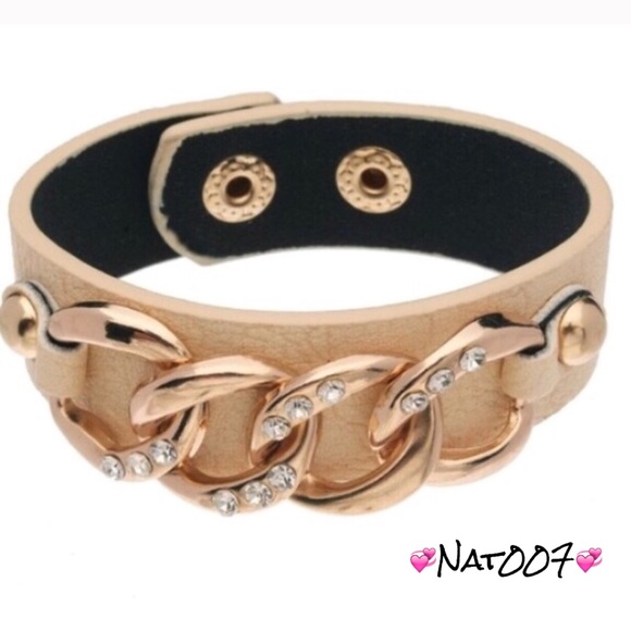 T&J Designs Jewelry - Gold Chain Faux Leather Ivory Bracelet.