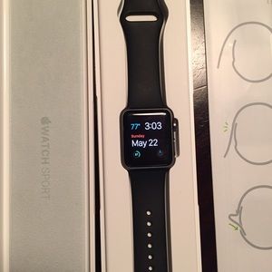 Apple I watch space grey with black sport band 38"