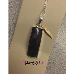 Sterling Silver Faceted Agate Druzy Bar Pendant.