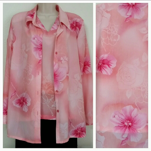 Kaktus Tops - Kaktus blouse & shell  set medium pink/peach EUC.