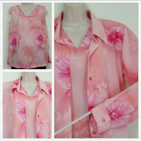 Kaktus blouse & shell  set medium pink/peach EUC. - Picture 2 of 4