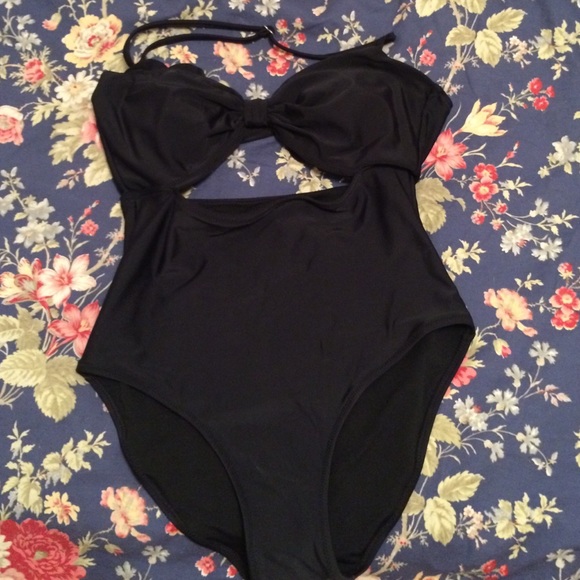 Black cut out one piece with scalloped edges