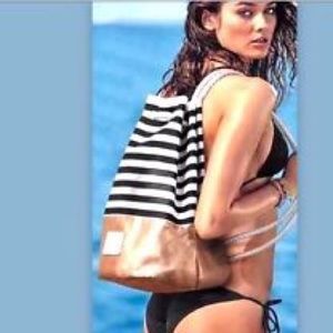 Victoria's Secret Canvas Navy/Gold Beach tote