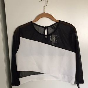 TOPSHOP black and white mesh crop top