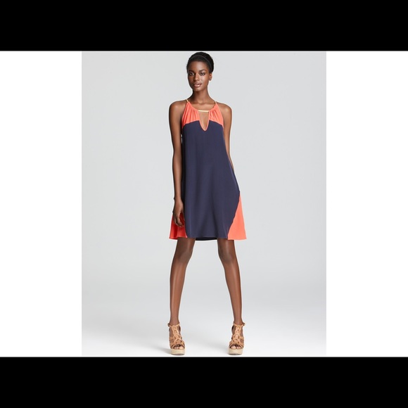 Madison Marcus 100% Silk Colorblock Keyhole Dress