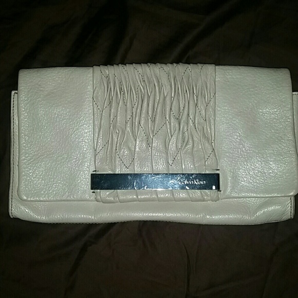 Calvin Klein leather ivory clutch