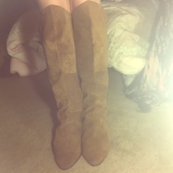 Camel brown REAL suede thigh high boots size 10
