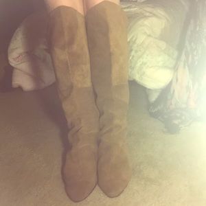Camel brown REAL suede thigh high boots size 10