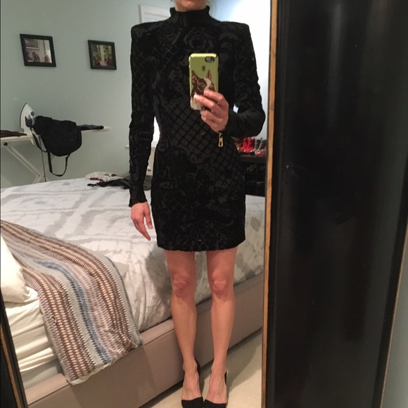 Balmain for H&M long sleeved black velvet dress.